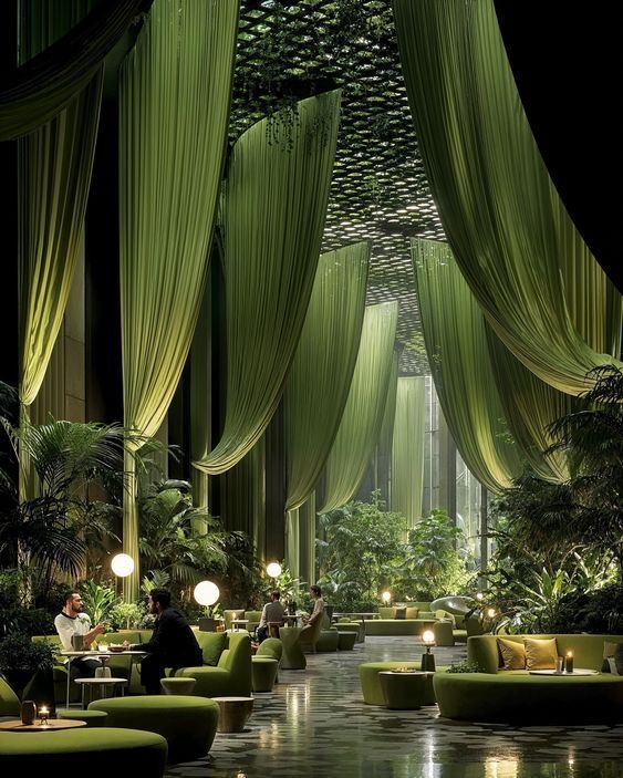Green hotel lobby
